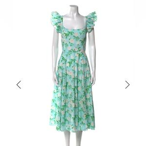 Hill House Mint Floral Midi Dress with Ruffle Cap Sleeves